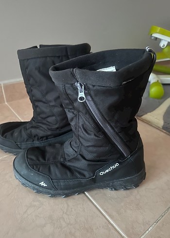 Unisex Quechua Marka Siyah Kaydırmaz Fermuarlı Kar Bot