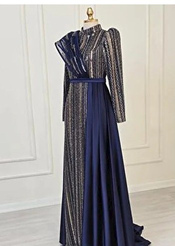 Mavi İşlemeli Uzun Kollu Abiye Elbise internette fiyatı 12.000TL - Görsel 2