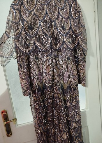 SIFIR YENİ Mor İşlemeli Uzun Abiye Elbise 44 beden - Görsel 3