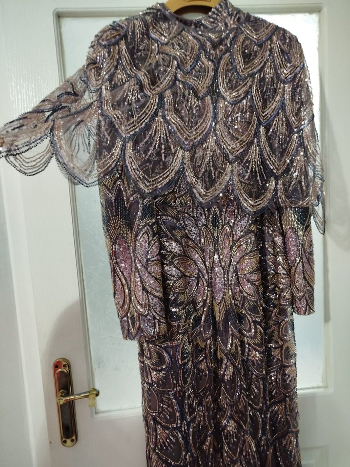 SIFIR YENİ Mor İşlemeli Uzun Abiye Elbise 44 beden - Görsel 4