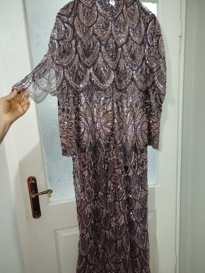 SIFIR YENİ Mor İşlemeli Uzun Abiye Elbise 44 beden - Görsel 2