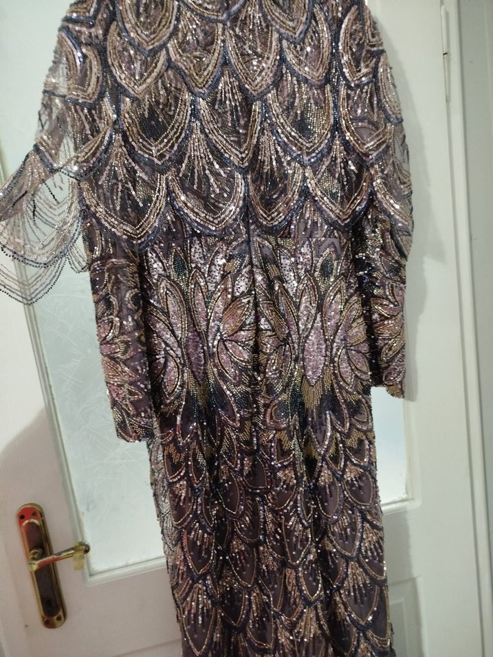 SIFIR YENİ Mor İşlemeli Uzun Abiye Elbise 44 beden - Görsel 3