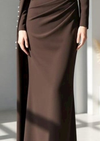 Kahverengi İşlemeli Uzun Kadın Abiye Elbise SIFIR - Görsel 2