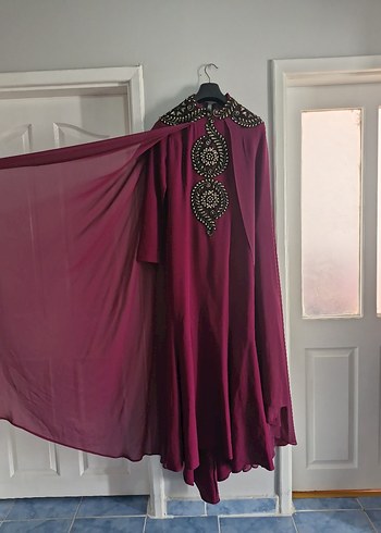 Bordo Uzun Kollu Nakışlı Abiye Elbise SIFIR 42 beden - Görsel 3