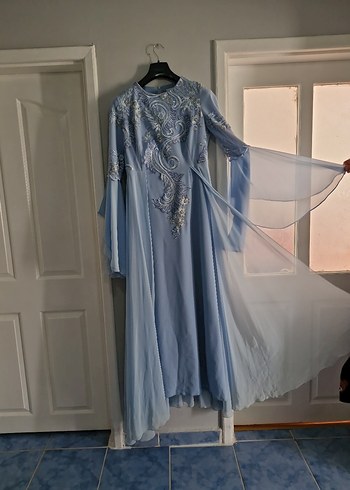 Mavi İşlemeli Uzun Bohem Kadın Elbise Sıfır 42 beden - Görsel 2