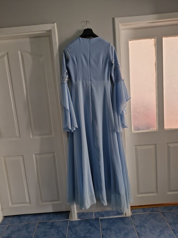 Mavi İşlemeli Uzun Bohem Kadın Elbise Sıfır 42 beden - Görsel 3