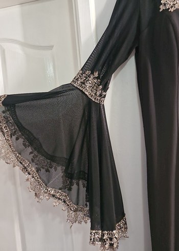 Zincir Detaylı Uzun Siyah V Yaka Elbise Sıfır 42 beden - Görsel 3