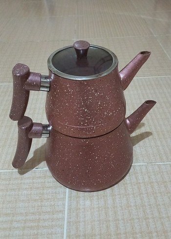 Kütahya Porselen Parlak Kahverengi Çaydanlık Seti