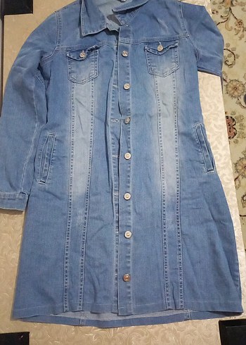38 Beden Düğmeli Uzun Mavi Kadın Denim Ceket