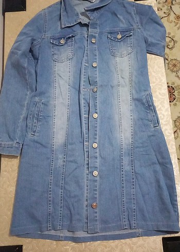 Zara Düğmeli Uzun Mavi Kadın Denim Ceket