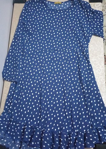 Zara Mavi Puantiyeli Uzun Kollu Kadın Elbise