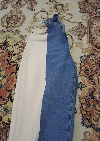 42 Beden Kadın Bağlamalı Desenli Midi Denim Pantolon