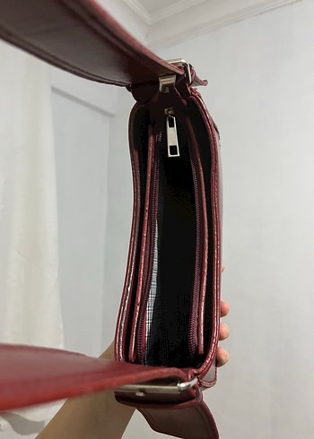  Beden bordo Renk Bordo Deri Tokalı Kadın Çanta