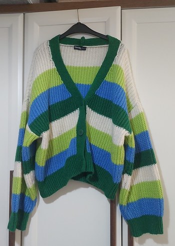 Çizgili Oversize Triko Hırka