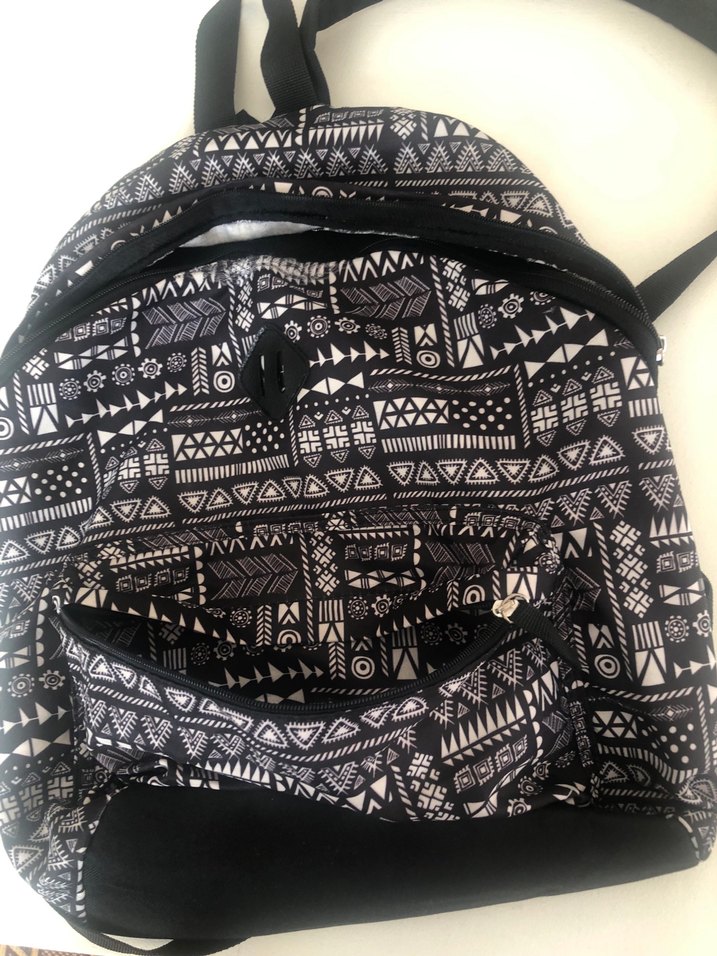 Desenli Bohem Sırt Çantası Siyah Gri - Görsel 5