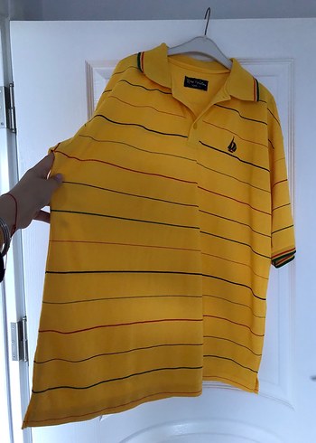 Sarı Çizgili Oversize Polo Tişört - Görsel 3