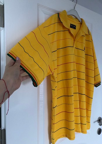 Sarı Çizgili Oversize Polo Tişört - Görsel 2