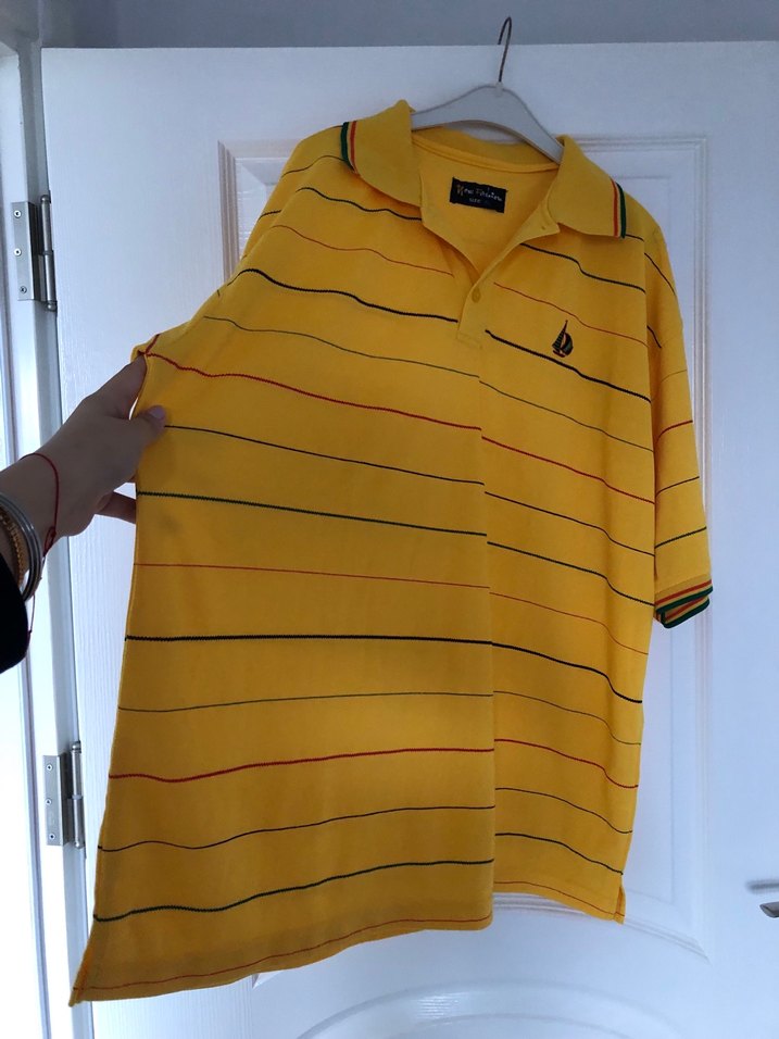 Sarı Çizgili Oversize Polo Tişört - Görsel 3