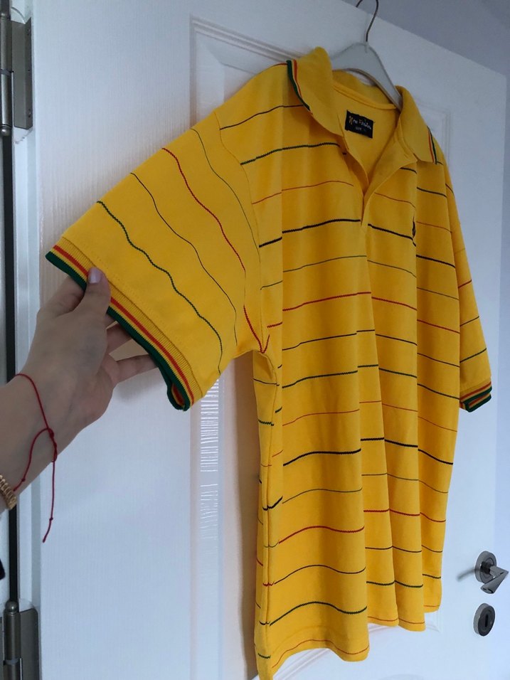 Sarı Çizgili Oversize Polo Tişört - Görsel 2