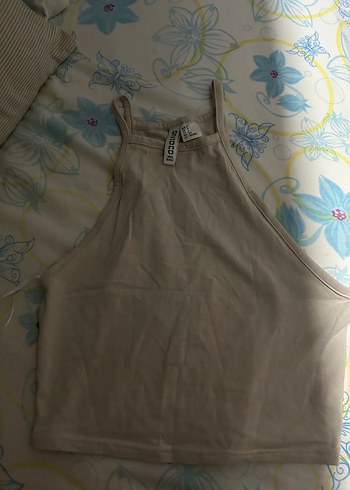 H&M Bej Fitilli Askılı Basic Crop - Görsel 3