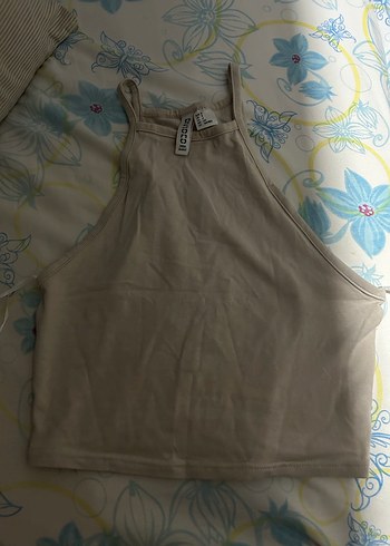 H&M Bej Fitilli Askılı Basic Crop - Görsel 2