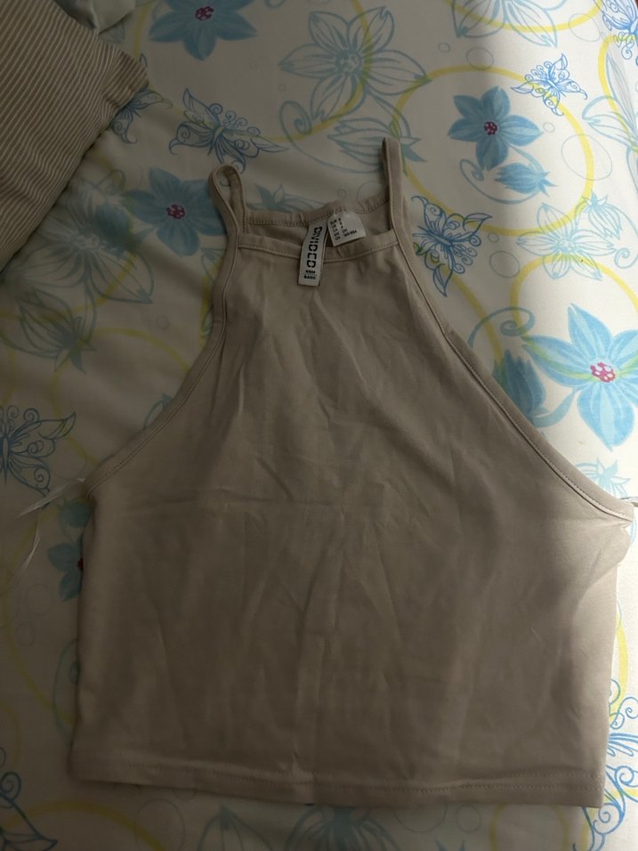 H&M Bej Fitilli Askılı Basic Crop - Görsel 3