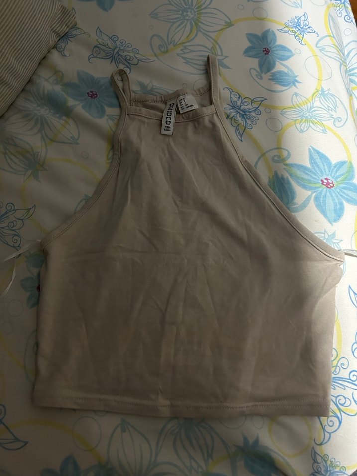 H&M Bej Fitilli Askılı Basic Crop - Görsel 2