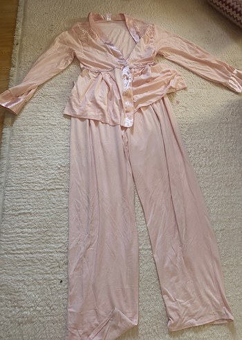 Pembe Uzun Kollu Midi Pijama Takımı