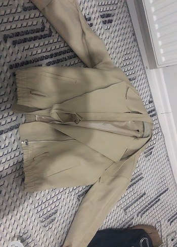 Bej Keten Mini Kadın Ceket - Görsel 8