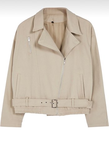 Bej Keten Mini Kadın Ceket - Görsel 4