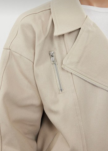 Bej Keten Mini Kadın Ceket - Görsel 5