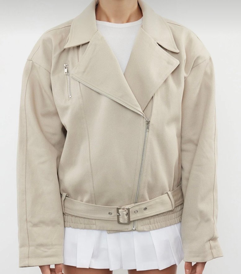 Bej Keten Mini Kadın Ceket - Görsel 2