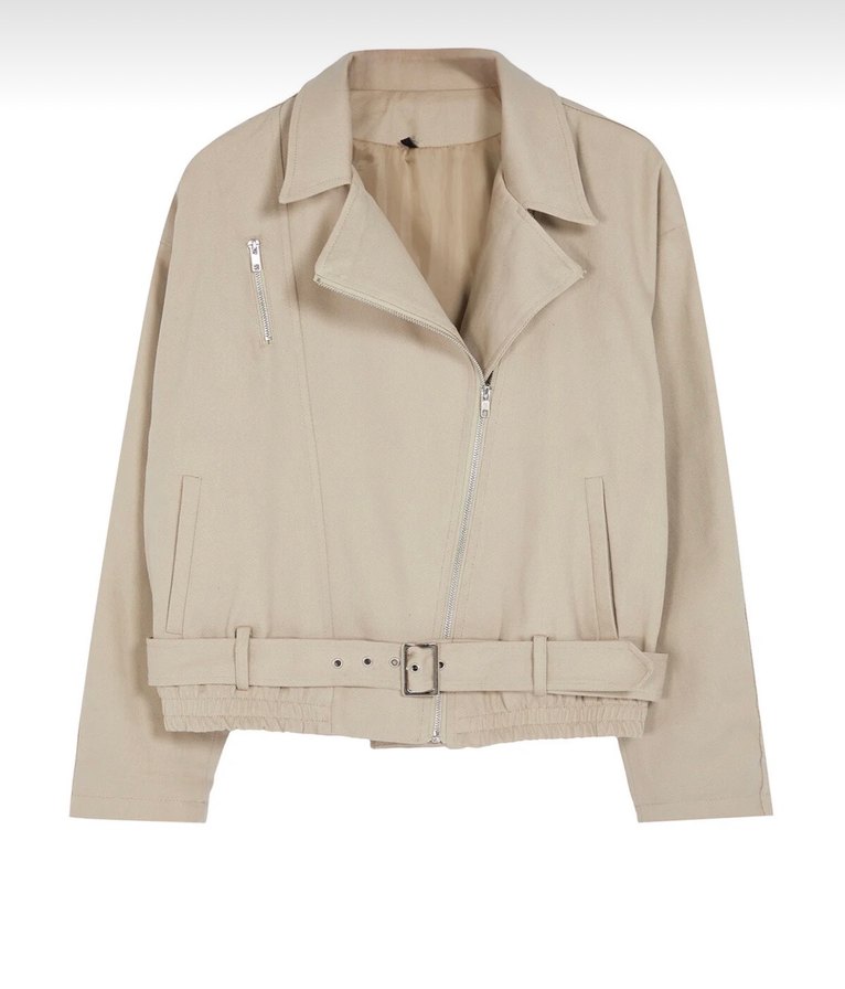 Bej Keten Mini Kadın Ceket - Görsel 4