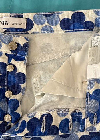 Düğmeli mavi desenli ZARA Kadın Denim Pantolon - Görsel 2