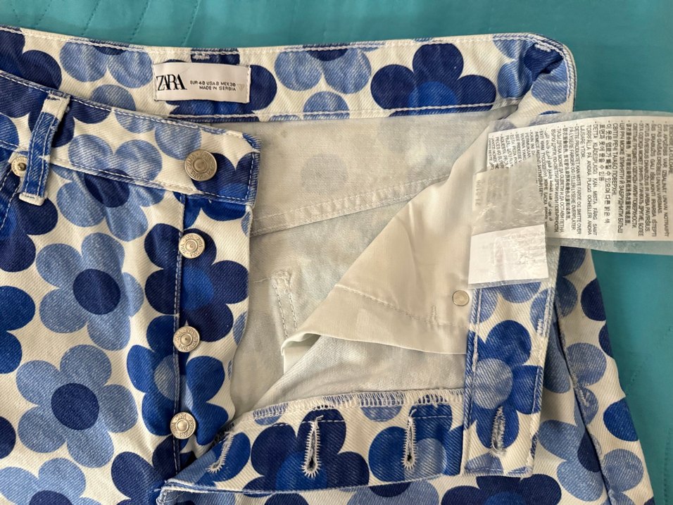 Düğmeli mavi desenli ZARA Kadın Denim Pantolon - Görsel 2