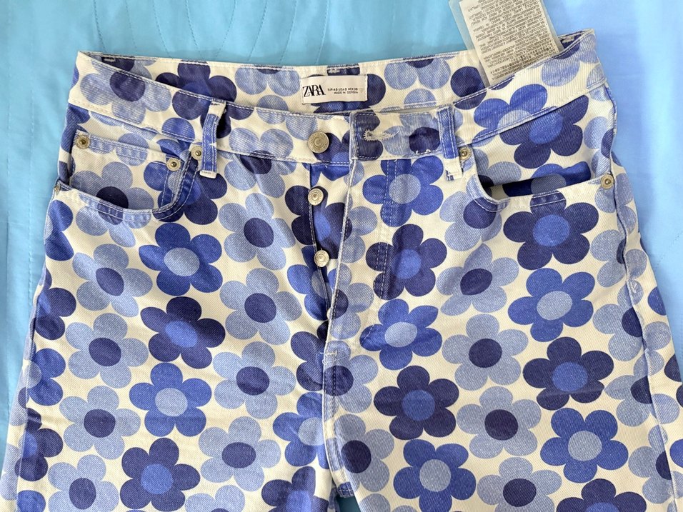 Düğmeli mavi desenli ZARA Kadın Denim Pantolon - Görsel 3