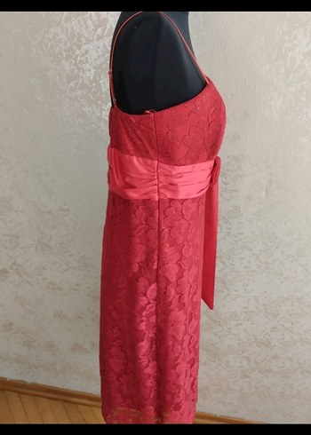 l Beden kırmızı Renk Bordo Dantel Mini Abiye Elbise