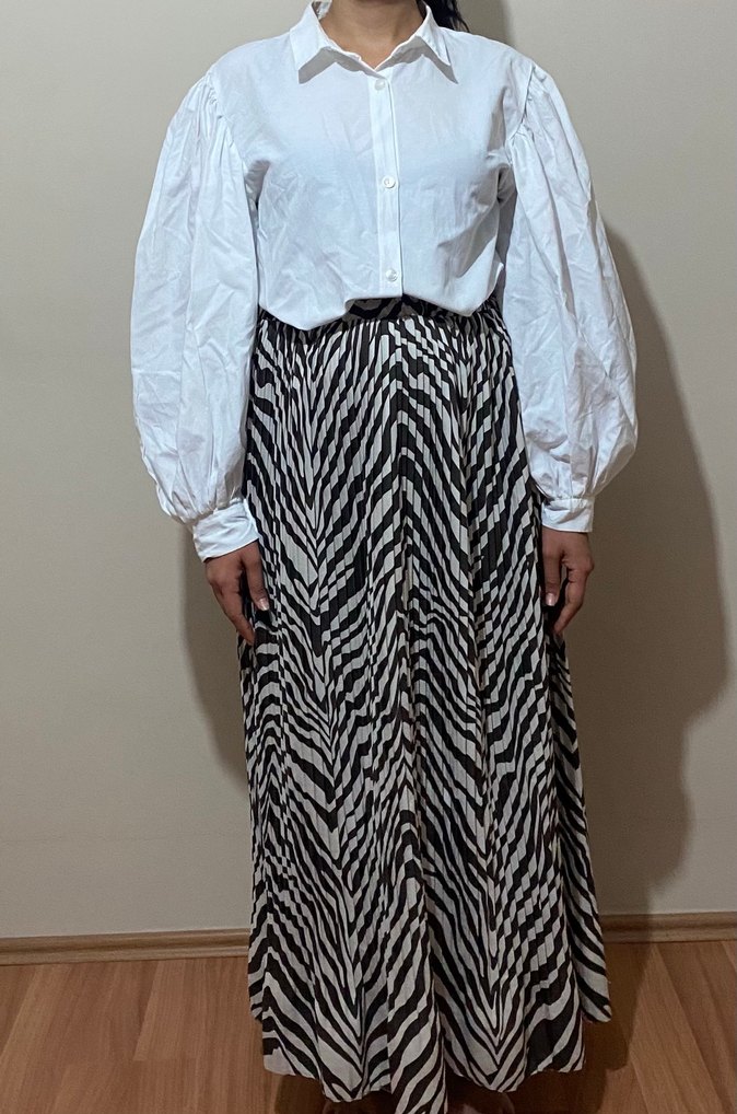 Kahverengi Zebra Desenli Pilili Uzun Etek - Görsel 2