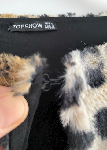 Leopar Desenli Kahverengi Kadın Suni Kürk Ceket - Görsel 4