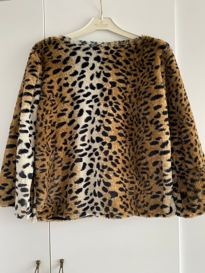 Leopar Desenli Kahverengi Kadın Suni Kürk Ceket - Görsel 2