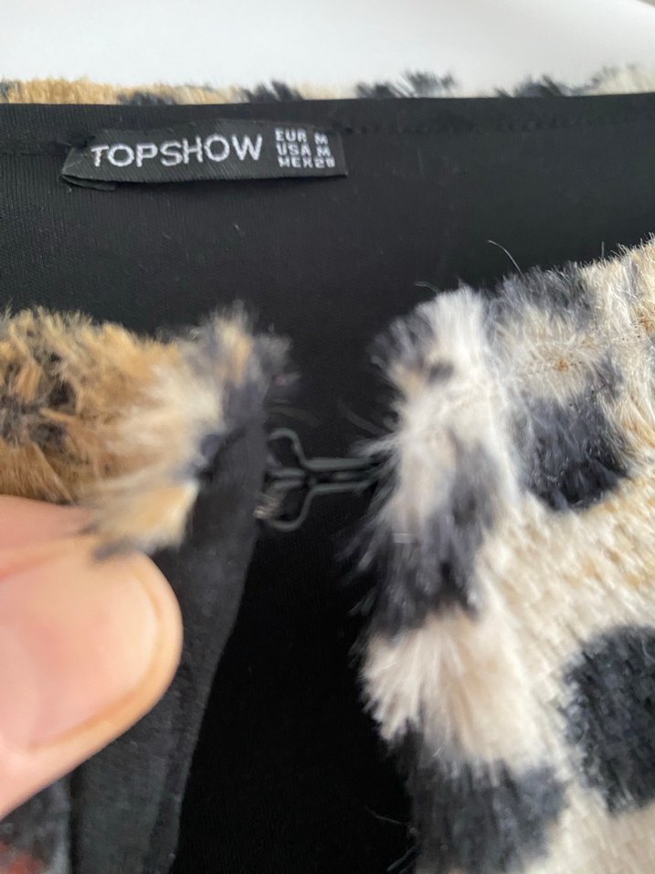 Leopar Desenli Kahverengi Kadın Suni Kürk Ceket - Görsel 4