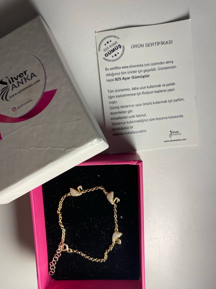 Gold renk kuğu detay gümüş bileklik - Görsel 2