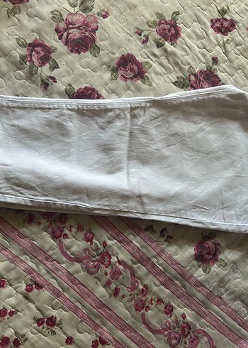 Beyaz Keten Pilili Kadın Pantolon