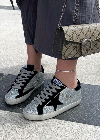Golden Goose Deluxe Gri Parlak Platform Topuklu Kadın Spor Ayakkabı
