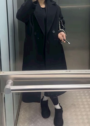 Siyah Midi Kadın Oversize Kaban - Görsel 4