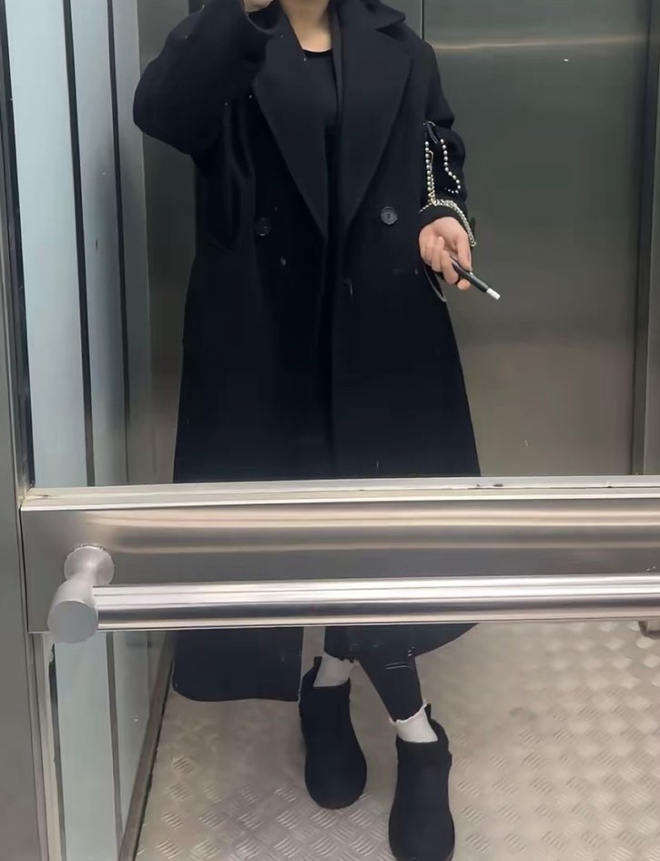 Siyah Midi Kadın Oversize Kaban - Görsel 4