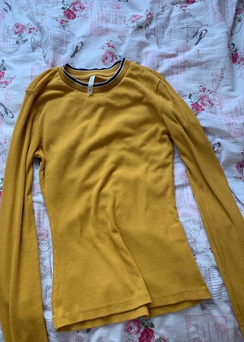 Uzun Kollu Sarı Örme Pamuklu body