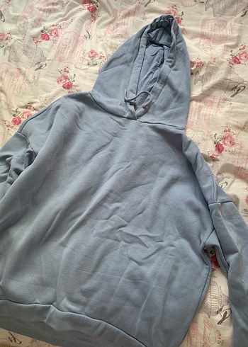 mavi Kapüşonlu Salaş Kadın Sweatshirt