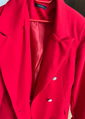 38 Beden Düğmeli Kırmızı Kadın Blazer Ceket