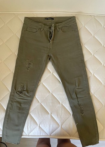 Academia Düğmeli Bej Kadın Denim Pantolon